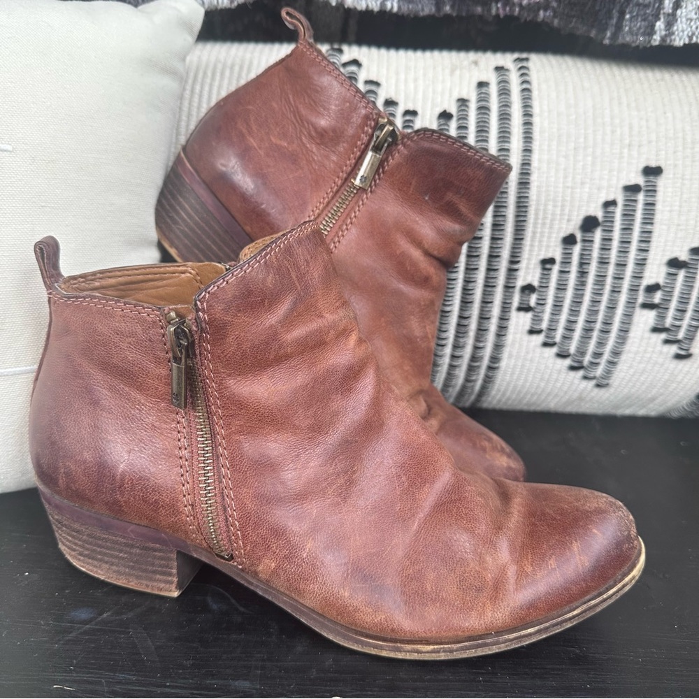 Lucky Brand Brown Leather Booties Double Zipper sz 9